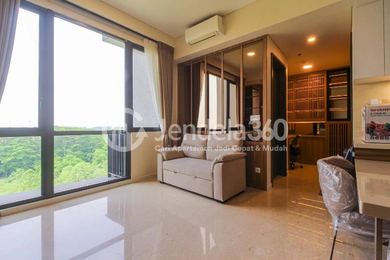 Living Room Low Floor 1BR Apartment with City View at Condominium Marigold Navapark Apartment