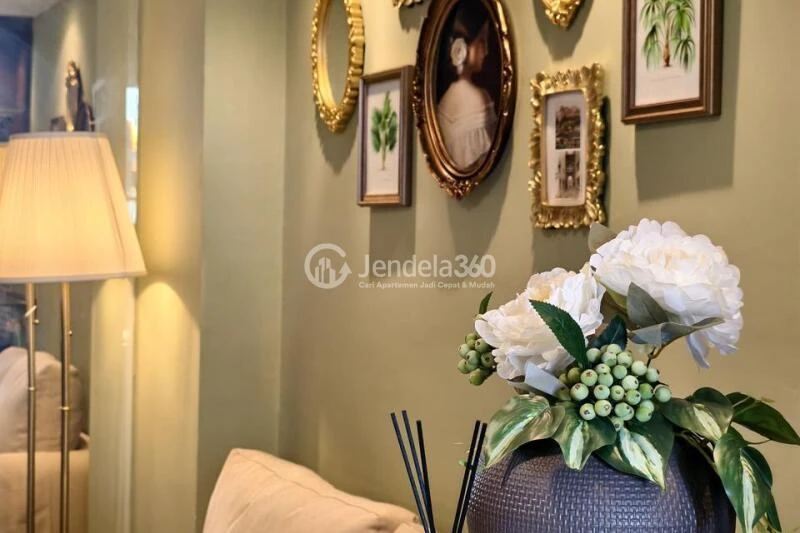 Living Room High Floor 2BR Apartment with City View at Kalibata City Apartment