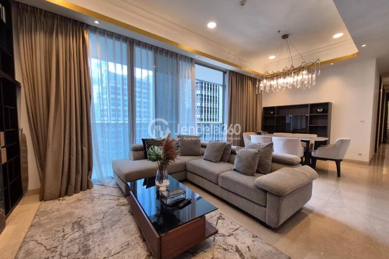 Living Room Low Floor 3BR Apartment with City View at Anandamaya Residence