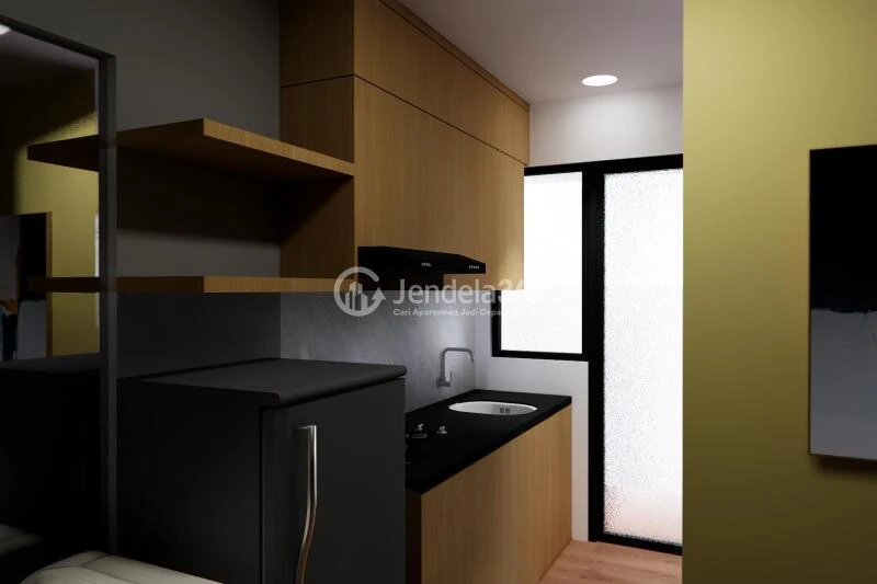 Kitchen Trendy 2BR Apartment Middle Floor with Swimming Pool View at Kebagusan City Apartment