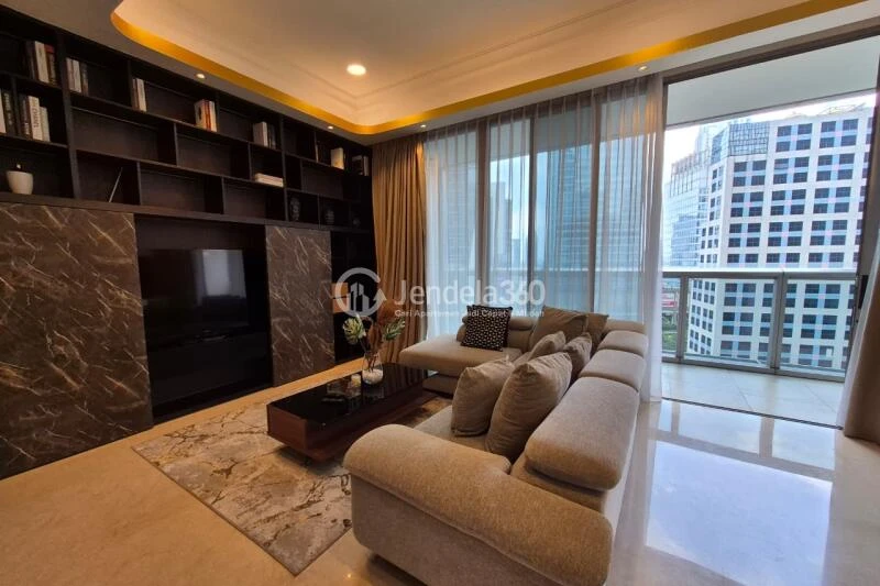 Living Room Low Floor 3BR Apartment with City View at Anandamaya Residence