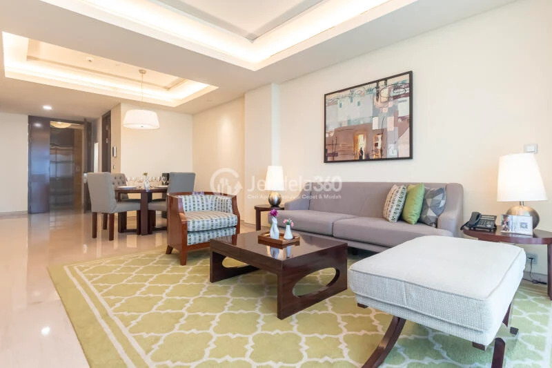 Living Room 2BR Apartment with City View at Shangri-La Residence