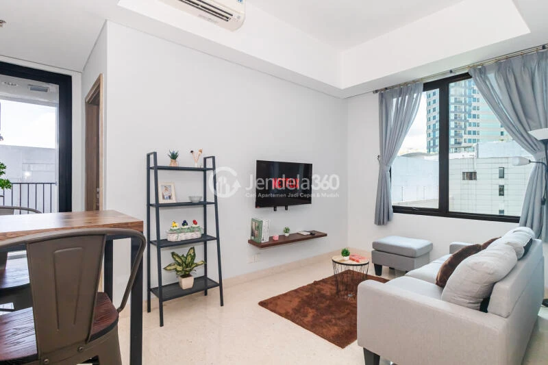 Living Room 1BR Apartment with City View at Southgate Residence