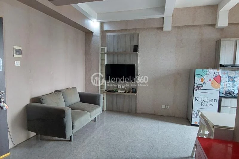 Living Room High Floor 2BR Apartment with City View at Kebagusan City Apartment