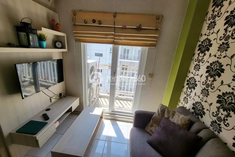 Living Room 2BR Apartment with Swimming Pool View at Grand Centerpoint Apartment