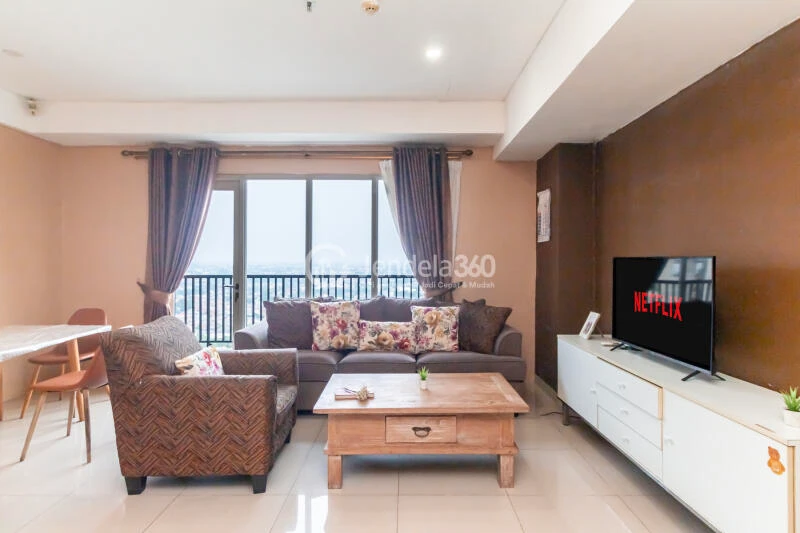 Living Room High Floor 3BR Apartment with city View at Aspen Residence Apartment