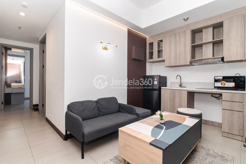 Living Room High Floor 2BR Apartment with City View at Fatmawati City Center Apartment
