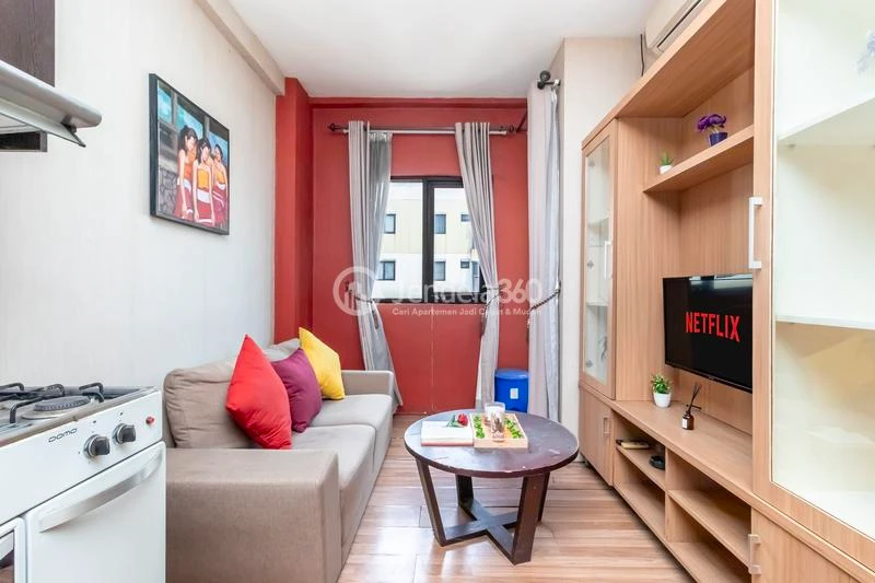 Living Room High Floor 2BR Apartment with City View at Kebagusan City Apartment