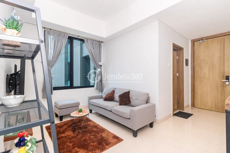 Living Room 1BR Apartment with City View at Southgate Residence