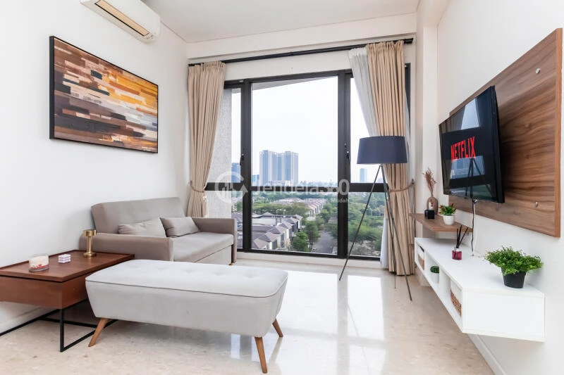 Living Room Cozy 1BR Apartment at Condominium Marigold Navapark Apartment Low Floor
