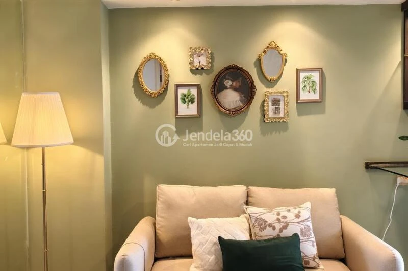 Living Room High Floor 2BR Apartment with City View at Kalibata City Apartment