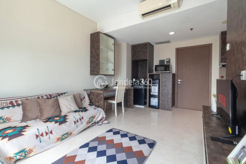Living Room High Floor 2BR Apartment with City View at Puri Orchard Apartment